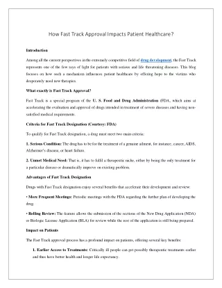 how fast track approval impacts patient healthcare