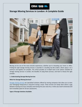 Storage Moving Services in London -A Complete Guide