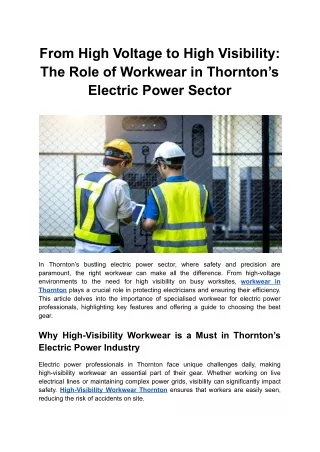 From High Voltage to High Visibility_ The Role of Workwear in Thornton’s Electric Power Sector