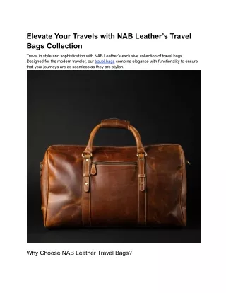 Elevate Your Travels with NAB Leather’s Travel Bags Collection