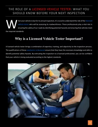 The Role of a Licensed Vehicle Tester What You Should Know Before Your Next Inspection