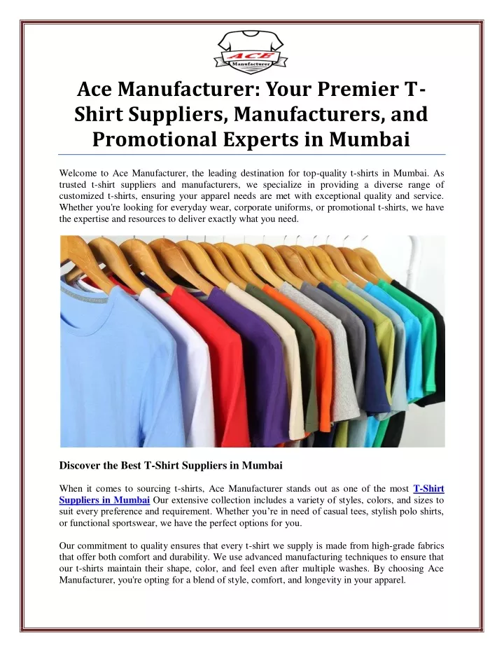 ace manufacturer your premier t shirt suppliers