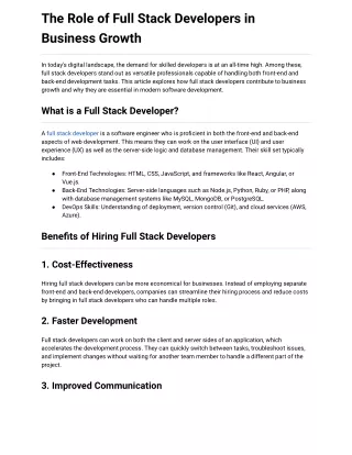 The Role of Full Stack Developers in Business Growth