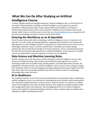 What We Can Do After Studying an Artificial Intelligence Course