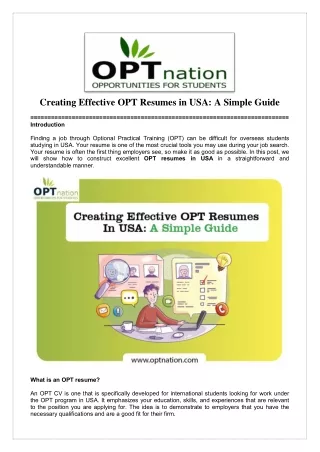 creating effective opt resumes in usa a simple