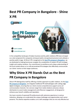 Best PR Company in Bangalore - Shine X PR