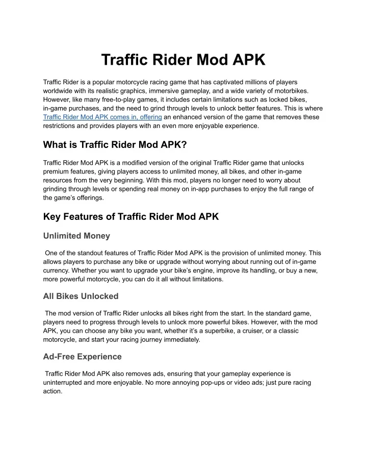PPT Traffic Rider Mod APK PowerPoint Presentation, free download ID
