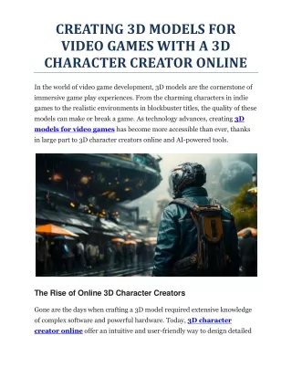 CREATING 3D MODELS FOR VIDEO GAMES WITH A 3D CHARACTER CREATOR ONLINE