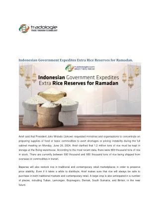 Indonesian Government Expedites Extra Rice Reserves for Ramadan.