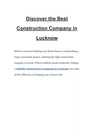 Discover the Best Construction Company in Lucknow