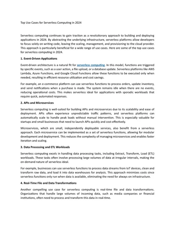 top use cases for serverless computing in 2024