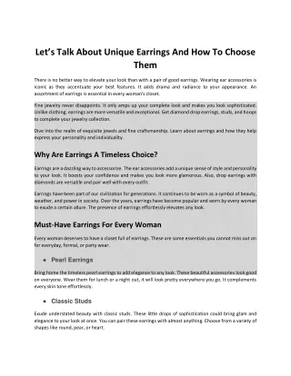 Let’s Talk About Unique Earrings And How To Choose Them
