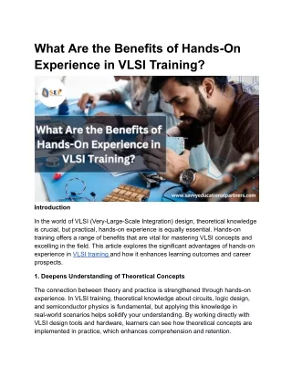 What Are the Benefits of Hands-On Experience in VLSI Training