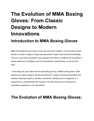The Evolution of MMA Boxing Gloves: From Classic Designs to Modern Innovations
