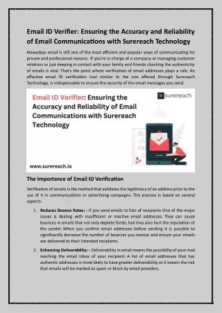 Email ID Verifier Ensuring the Accuracy and Reliability of Email Communications with Surereach Technology