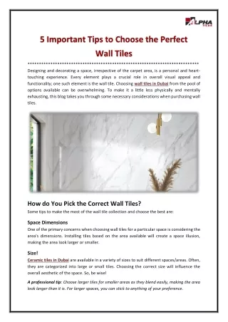 5 Important Tips to Choose the Perfect Wall Tiles