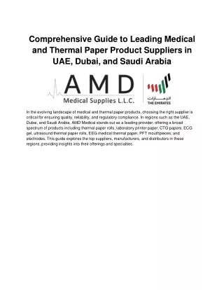 Comprehensive Guide to Leading Medical and Thermal Paper Product Suppliers in UAE, Dubai, and Saudi Arabia