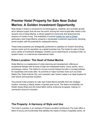 Premier Hotel Property for Sale Near Dubai Marina_ A Golden Investment Opportunity