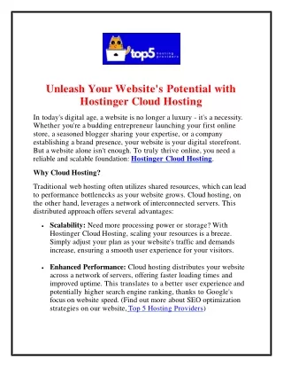 Unleash Your Website's Potential with Hostinger Cloud Hosting