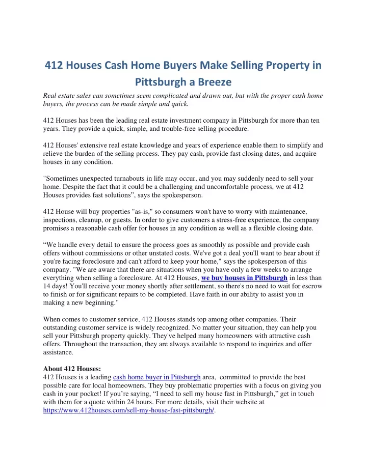 412 houses cash home buyers make selling property