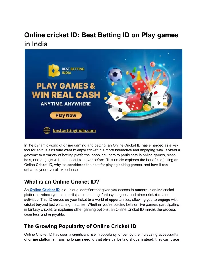 online cricket id best betting id on play games