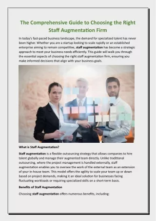 The Comprehensive Guide to Choosing the Right Staff Augmentation Firm