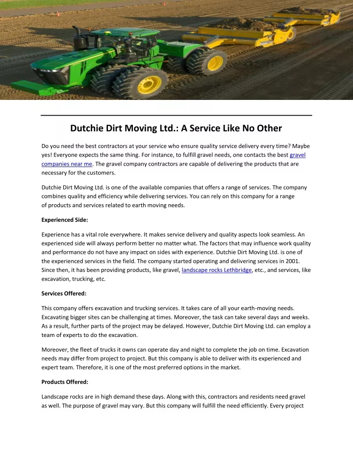 dutchie dirt moving ltd a service like no other