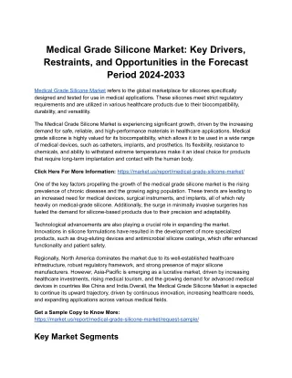 Medical Grade Silicone Market Overview: Industry Growth and Future Forecast 2024