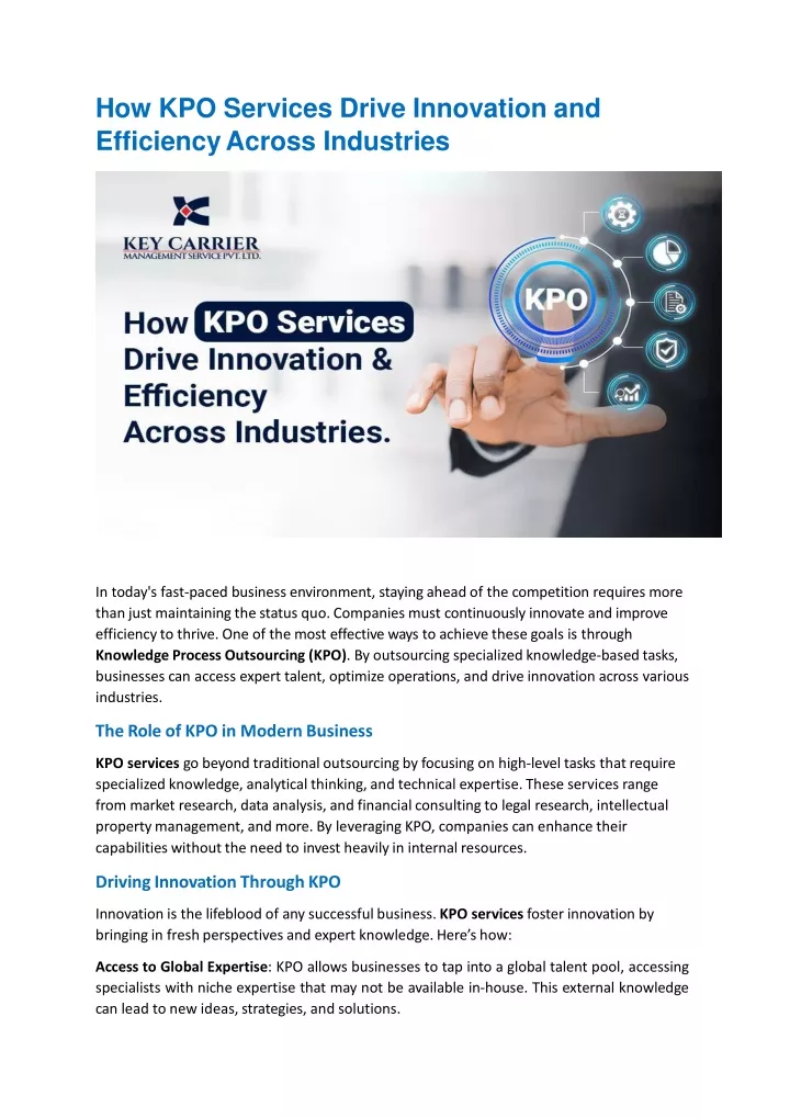 how kpo services drive innovation and efficiency