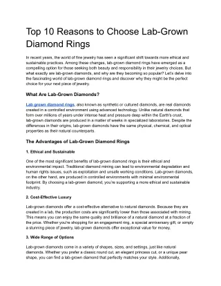 Top 10 Reasons to Choose Lab-Grown Diamond Rings