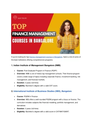 Top Finance Management Courses in Bangalore