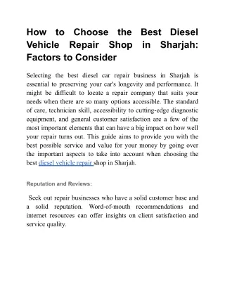 How to Choose the Best Diesel Vehicle Repair Shop in Sharjah_ Factors to Consider