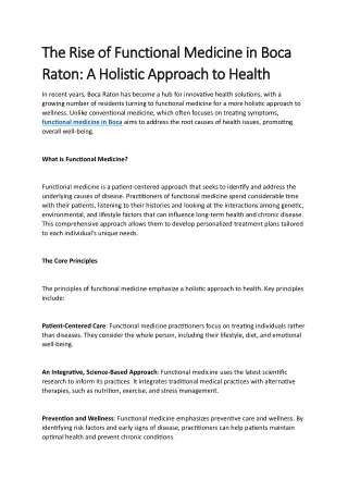 The Rise of Functional Medicine in Boca Raton A Holistic Approach to Health