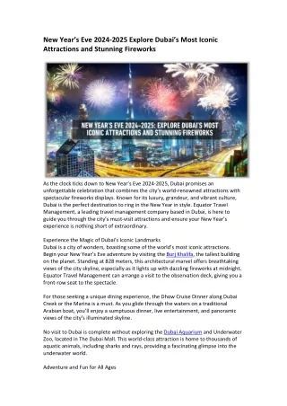 New Year’s Eve 2024-2025 Explore Dubai’s Most Iconic Attractions and Stunning Fireworks
