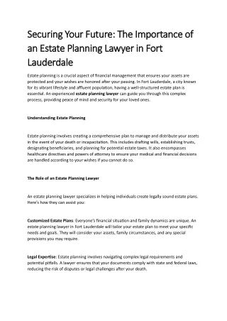 Securing Your Future The Importance of an Estate Planning Lawyer in Fort Lauderdale