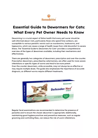 Essential Guide to Dewormers for Cats_ What Every Pet Owner Needs to Know