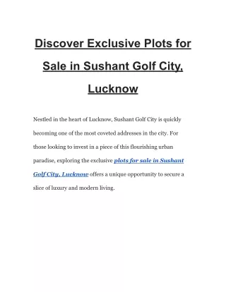 Discover Exclusive Plots for Sale in Sushant Golf City, Lucknow