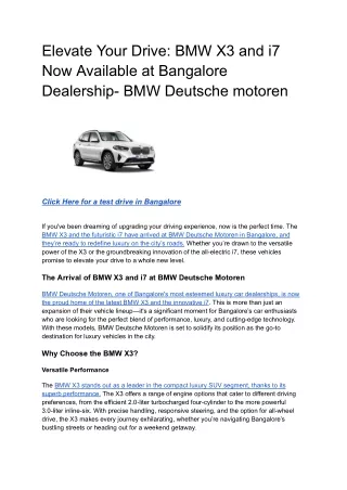 Elevate Your Drive_ BMW X3 and i7 Now Available at Bangalore Dealership- BMW Deutsche motoren