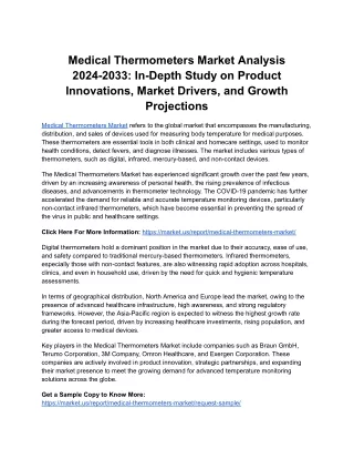 Medical Thermometers Market 2024-2033: Assessing the Impact of Technological Adv