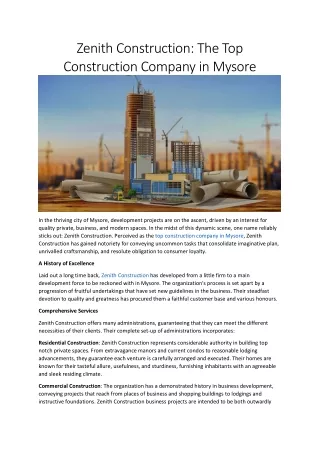 Zenith Construction: The Best Builders in Mysore