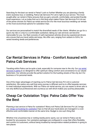 Patna Cab Services Pvt Ltd: Your Trusted Patna Car Rental Service