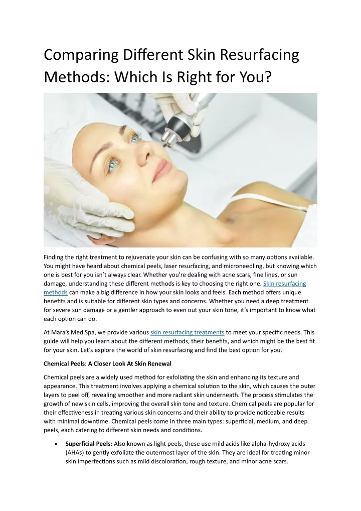 comparing different skin resurfacing methods