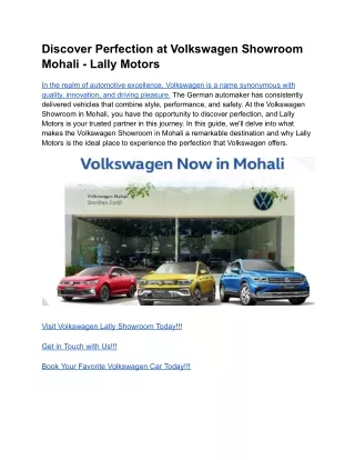 Discover Perfection at Volkswagen Showroom Mohali - Lally Motors