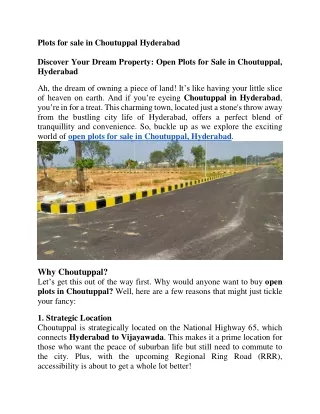 Plots for sale in Choutuppal Hyderabad