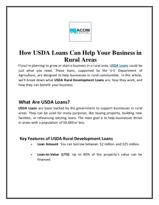 How USDA Loans Can Help Your Business in Rural Areas.