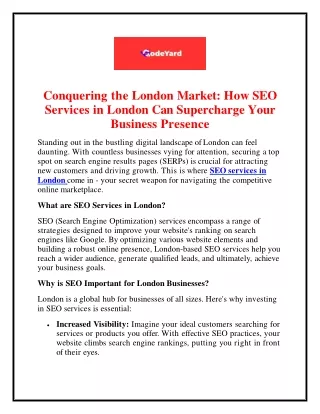 Conquering the London Market: How SEO Services in London Can Supercharge Your Bu