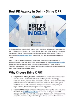 Best PR Agency in Delhi - Shine X PR