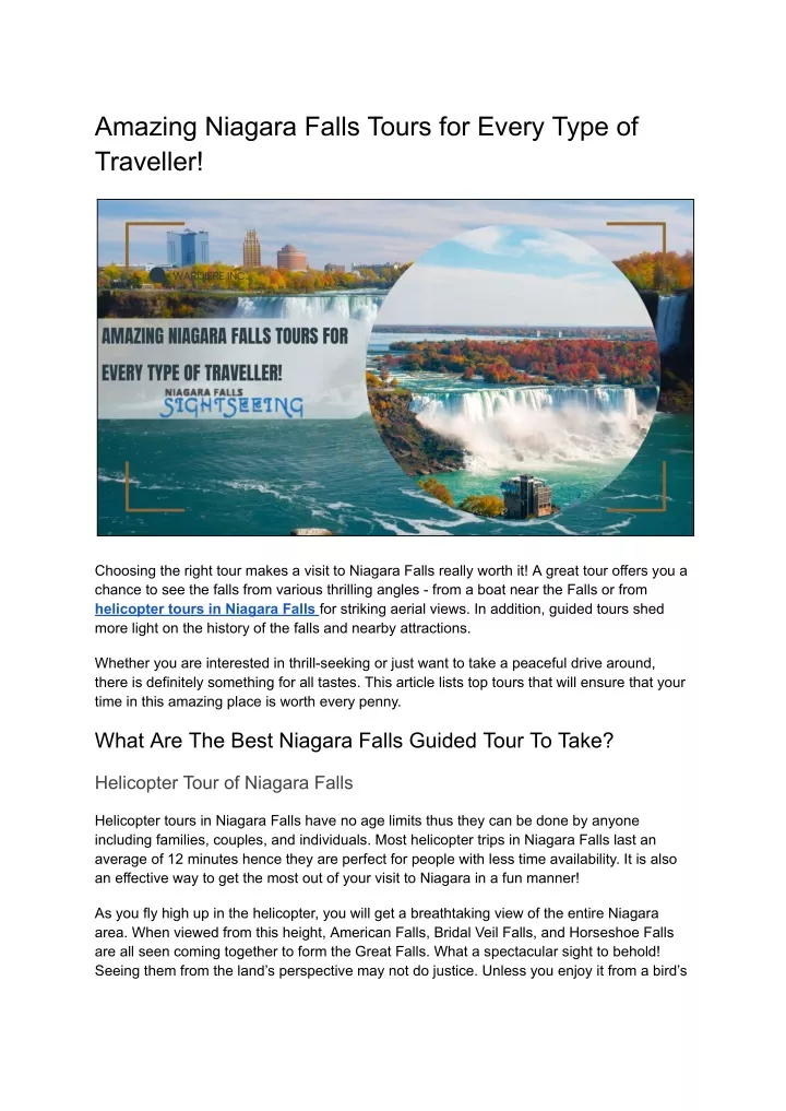 amazing niagara falls tours for every type