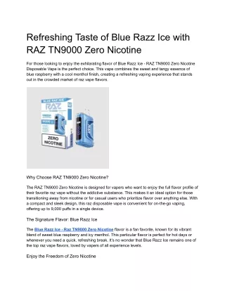 Refreshing Taste of Blue Razz Ice with RAZ TN9000 Zero Nicotine