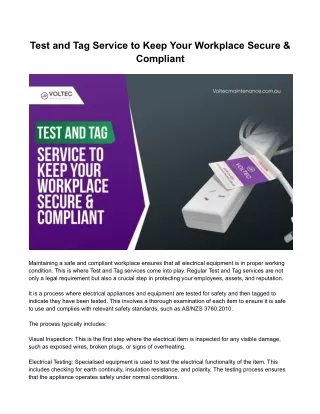 Test and Tag Service to Keep Your Workplace Secure & Compliant